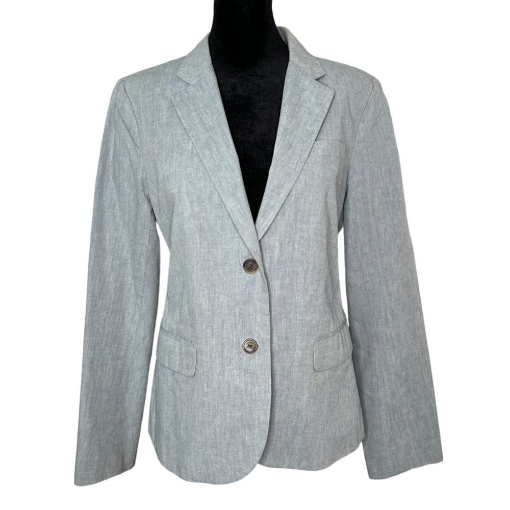 J. Crew Size 8 Blazer Chambray Cotton Blue Two Button Single Breasted Lined